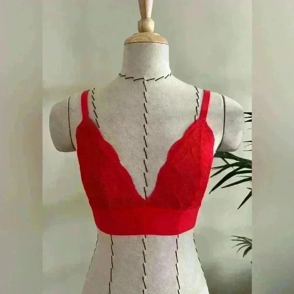 Lively Longline Lace Bralette in Bright Red - Size XS